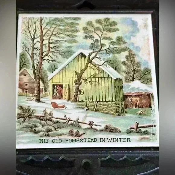 Vintage trivet. Made in Japan. Homestead in winter. Stove top. Pot holder - Picture 2 of 3